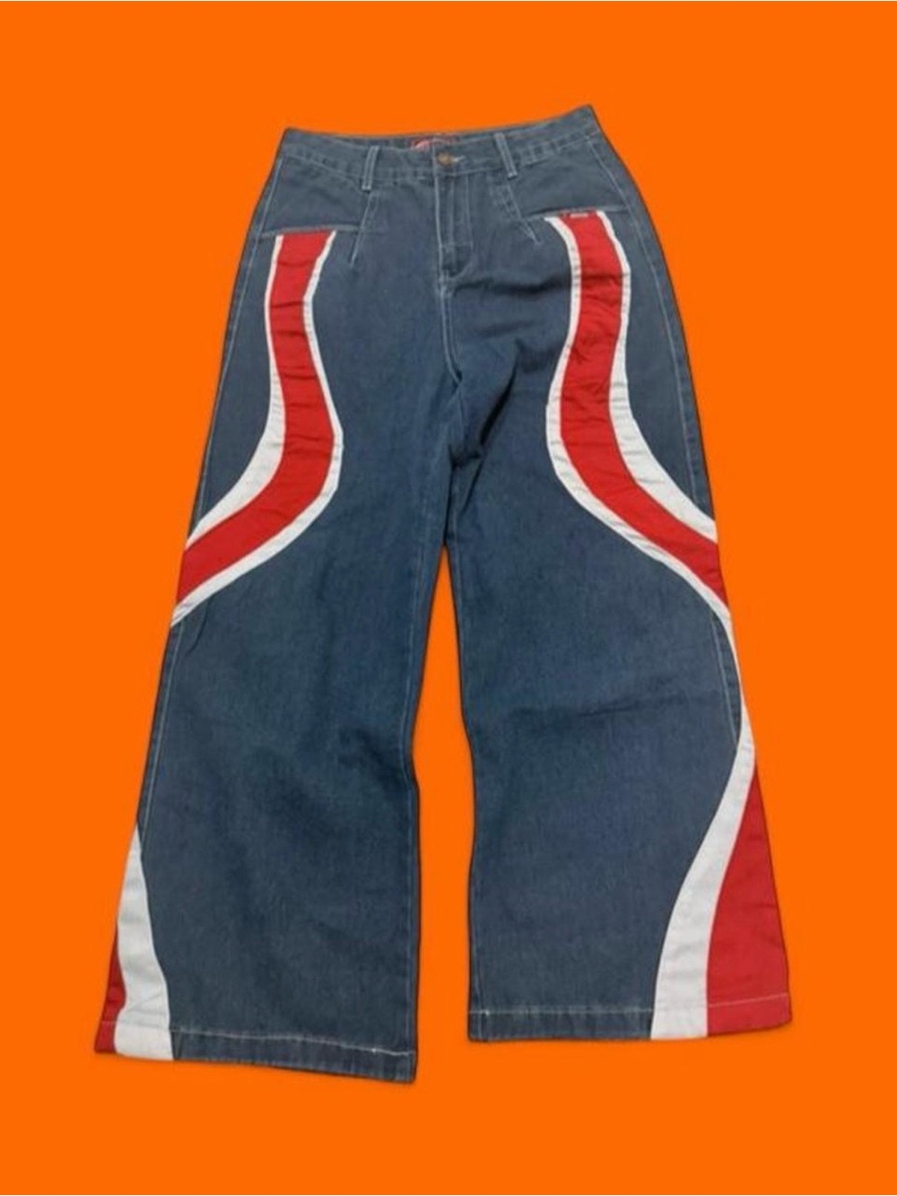 JNCO Men’s Wide-Leg Jeans with Red & White Curved Panels